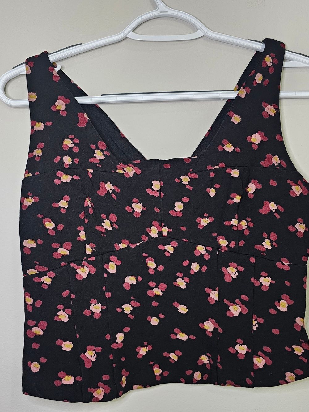 Cabi Black Floral Square-Neck Tank Top